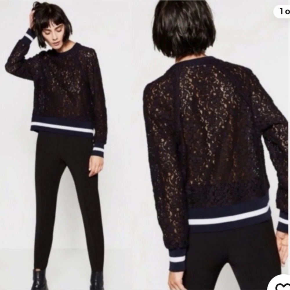 Revamped Black Lace Top with White Accents – Size Small, Feminine and Chic